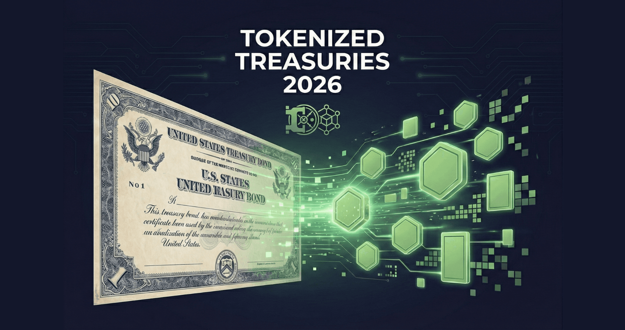 BlackRock BUIDL tokenized fund graphic on Ethereum blockchain with yield icons and TVL statistics infographic